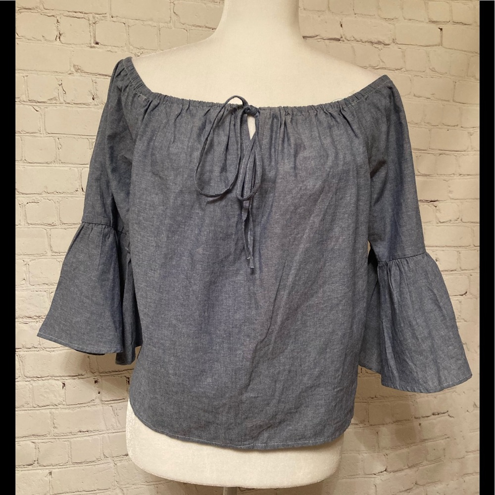 Charolette Russe Denim Off the shoulder Top: Size L